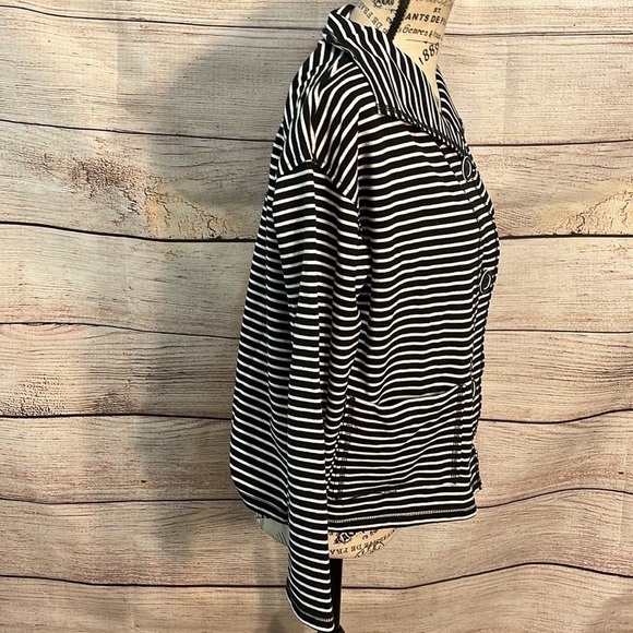 Elliott Lauren Get In Line Knit Jacket Raw Edge Seaming Size XS Black/White - Picture 6 of 13